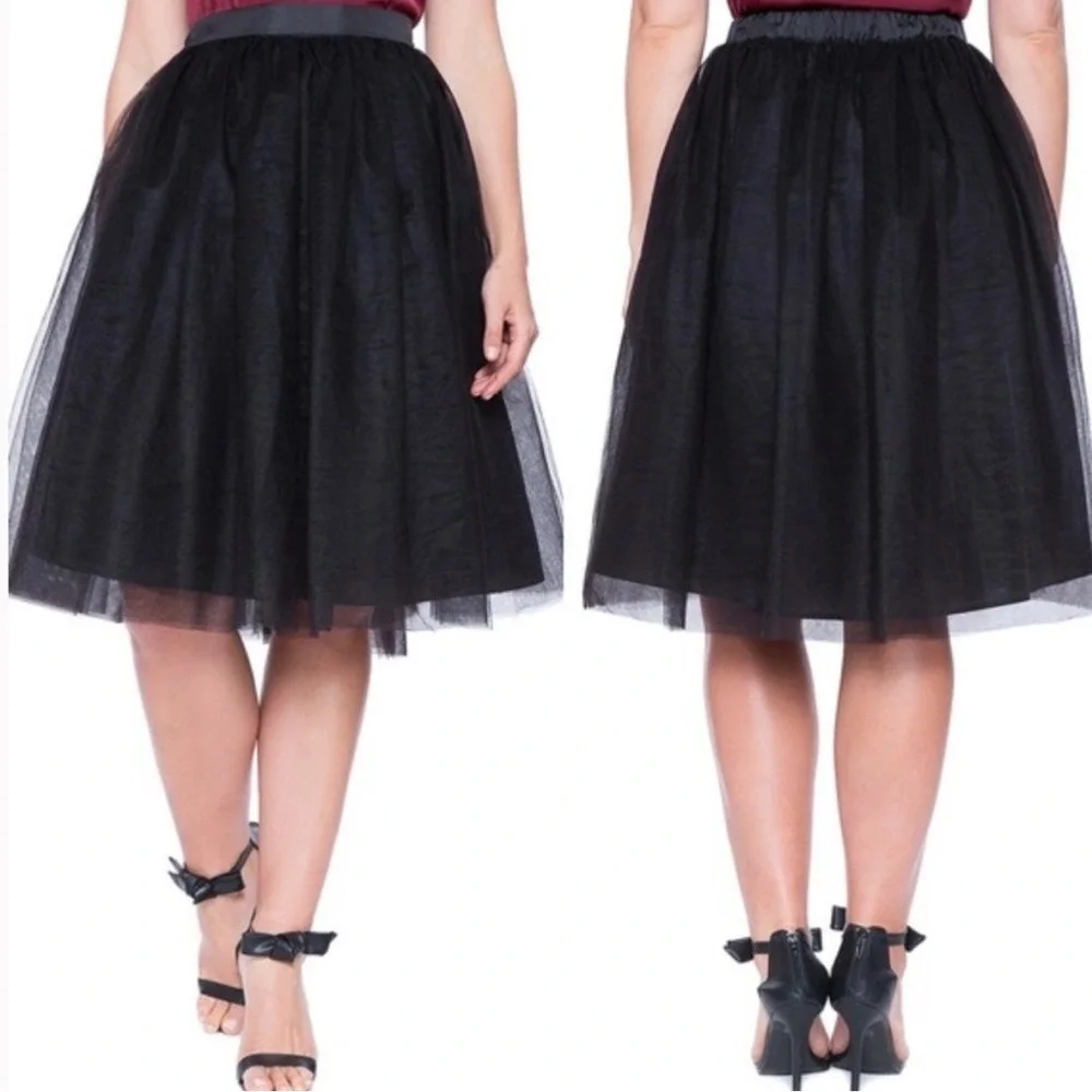 New Eloquii Studio‎ Black Tulle Skirt Elastic Waist Midi Lined Party Size 16